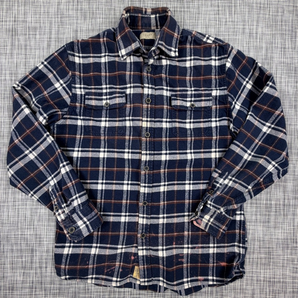 Jachs Mens Large Tall Flannel Shirt Navy Blue Plaid 100% Cotton Button Down LT